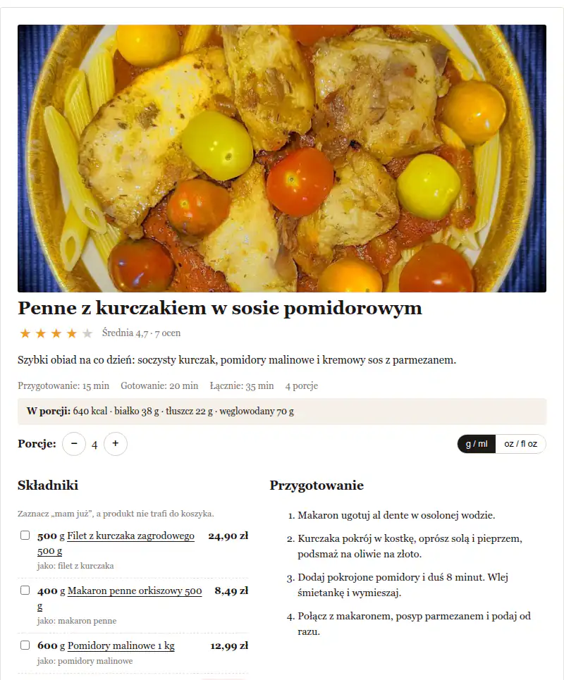 Układ Do druku: karta z szeryfowym nagłówkiem i czarnym przełącznikiem jednostek.